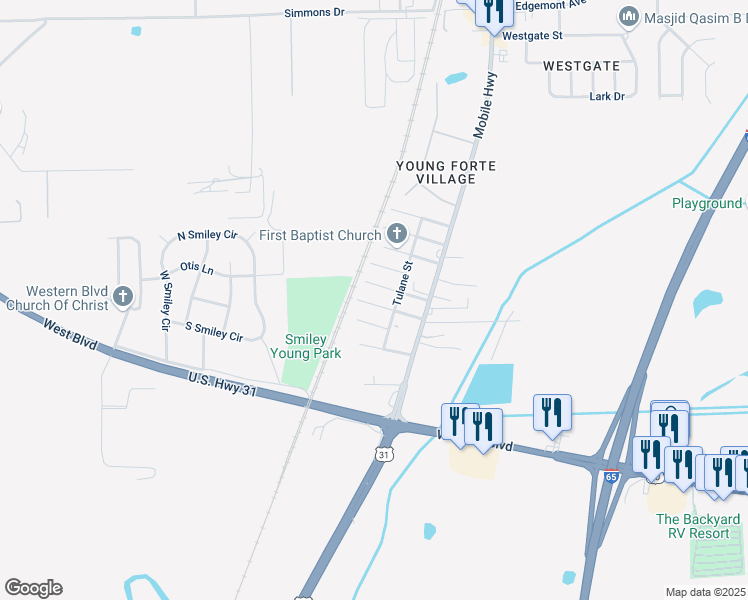 map of restaurants, bars, coffee shops, grocery stores, and more near 2818 5th St in Montgomery