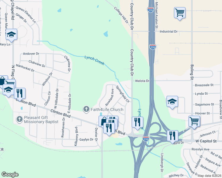 map of restaurants, bars, coffee shops, grocery stores, and more near 329 Springfield Circle in Jackson