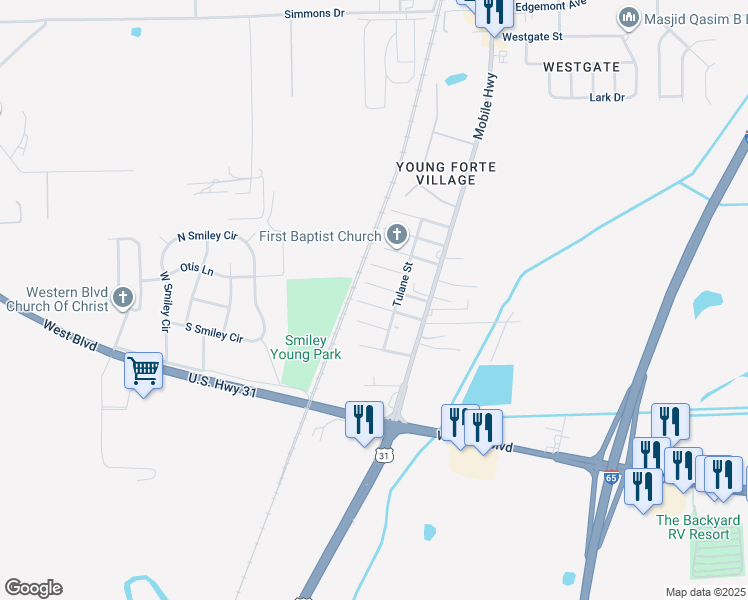 map of restaurants, bars, coffee shops, grocery stores, and more near 2818 5th St in Montgomery