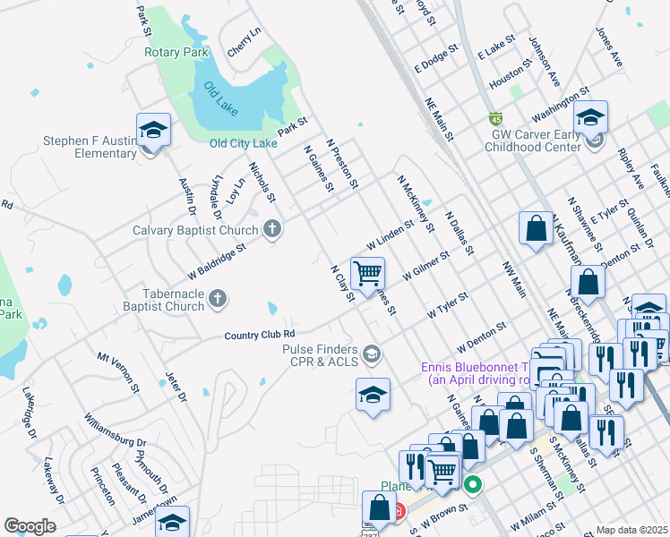 map of restaurants, bars, coffee shops, grocery stores, and more near 608 West Linden Street in Ennis