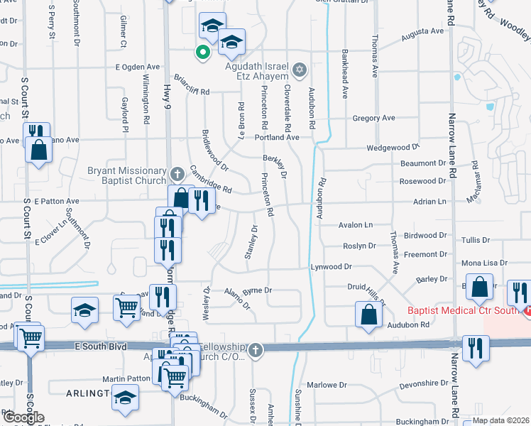 map of restaurants, bars, coffee shops, grocery stores, and more near 724 East Patton Avenue in Montgomery