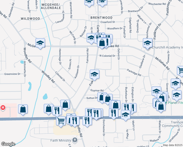 map of restaurants, bars, coffee shops, grocery stores, and more near 2650 Fisk Road in Montgomery