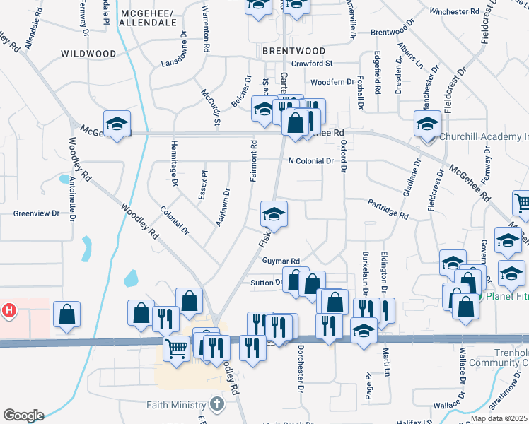 map of restaurants, bars, coffee shops, grocery stores, and more near 2656 Fisk Road in Montgomery