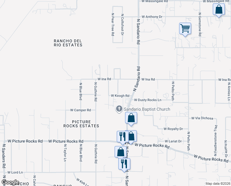 map of restaurants, bars, coffee shops, grocery stores, and more near 11850 West Keogh Road in Tucson