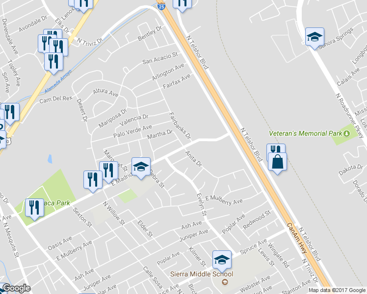 map of restaurants, bars, coffee shops, grocery stores, and more near 2146 Martha Drive in Las Cruces