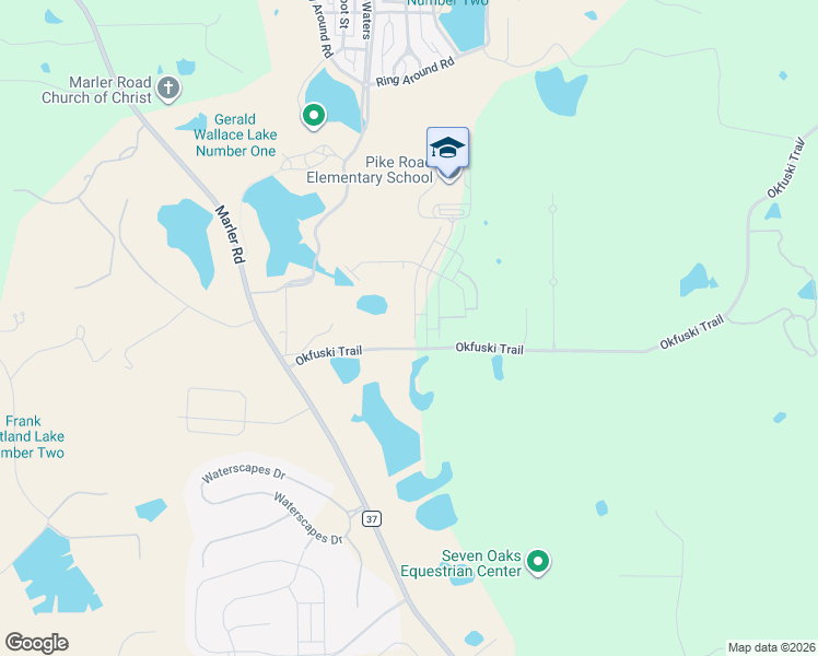 map of restaurants, bars, coffee shops, grocery stores, and more near 245 Okfuski Trail in Pike Road