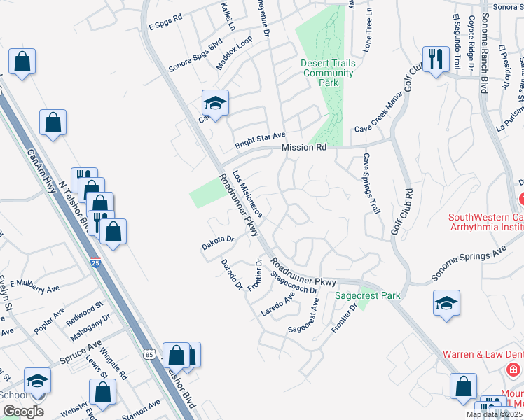 map of restaurants, bars, coffee shops, grocery stores, and more near 2542 Los Misioneros in Las Cruces