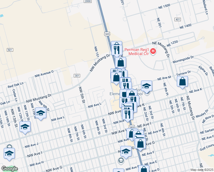 map of restaurants, bars, coffee shops, grocery stores, and more near 200 Northwest Avenue M in Andrews