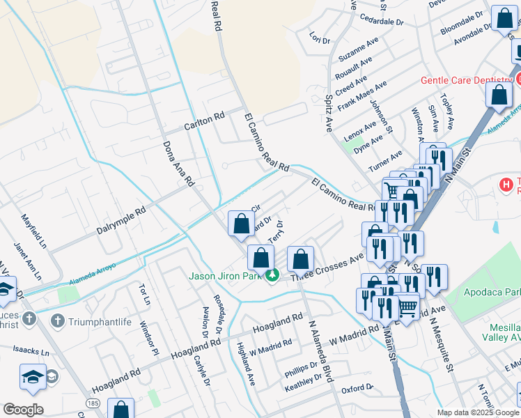 map of restaurants, bars, coffee shops, grocery stores, and more near 312 Richard Drive in Las Cruces