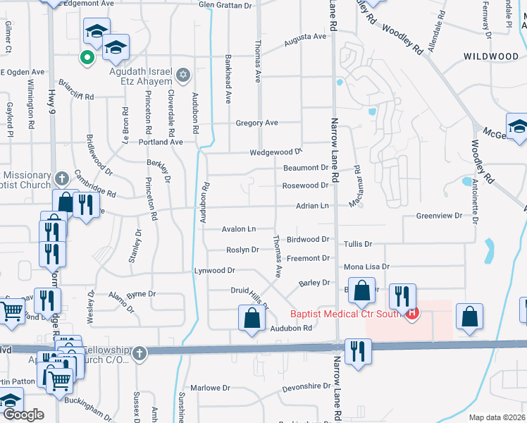 map of restaurants, bars, coffee shops, grocery stores, and more near in Montgomery