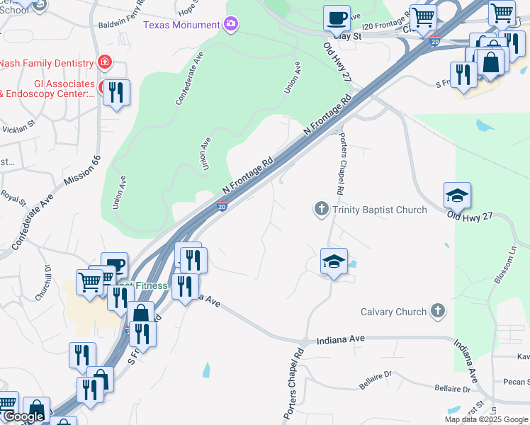 map of restaurants, bars, coffee shops, grocery stores, and more near 3206 Highland Drive in Vicksburg