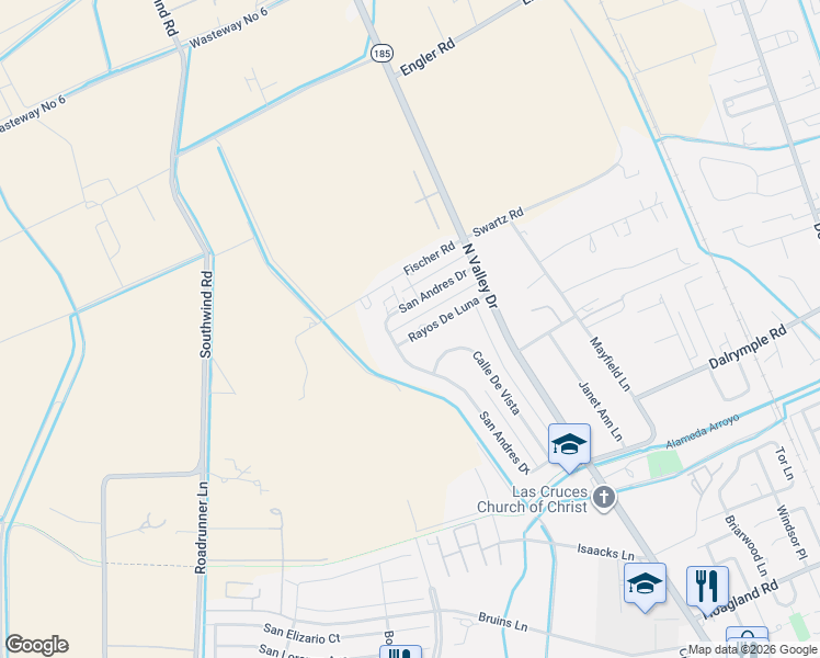 map of restaurants, bars, coffee shops, grocery stores, and more near 2634 San Andres Drive in Las Cruces