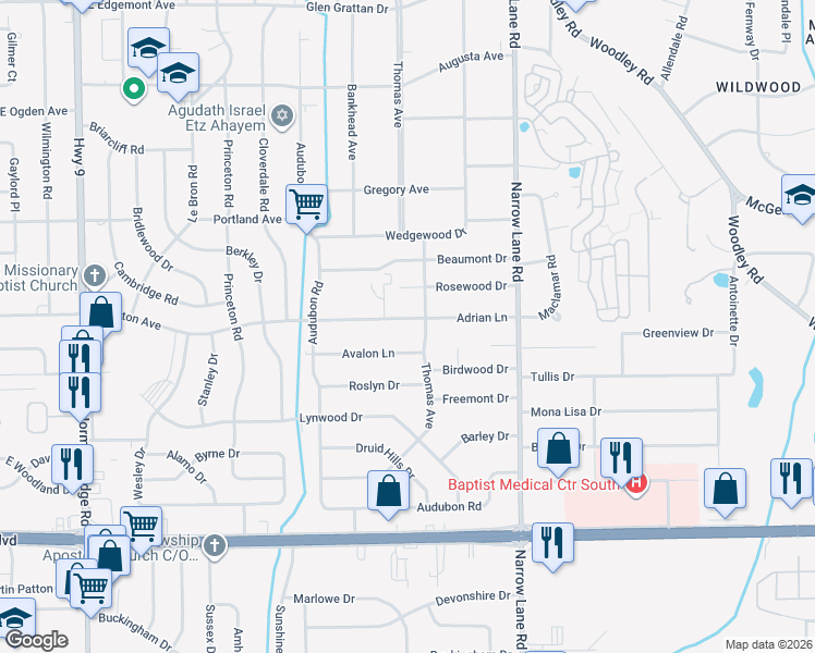 map of restaurants, bars, coffee shops, grocery stores, and more near in Montgomery