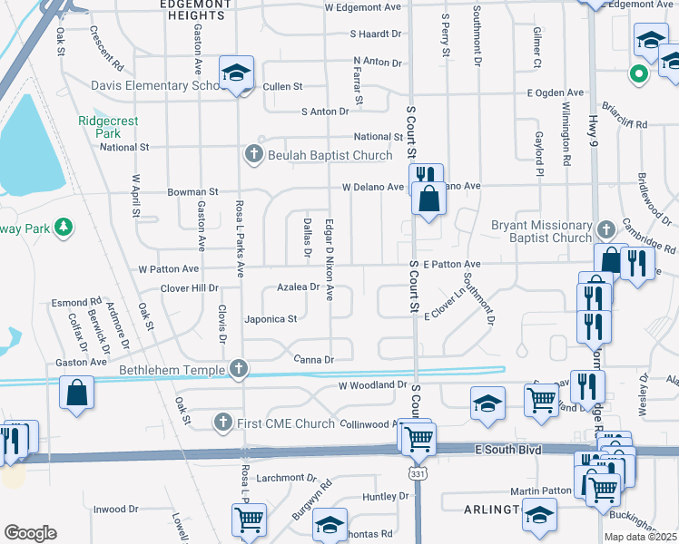 map of restaurants, bars, coffee shops, grocery stores, and more near 119 West Patton Avenue in Montgomery