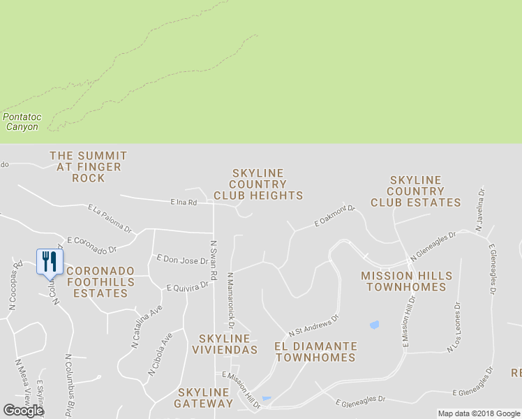 map of restaurants, bars, coffee shops, grocery stores, and more near 7001 North Ina Place in Tucson