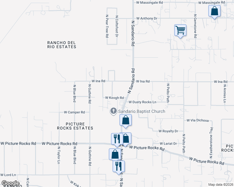 map of restaurants, bars, coffee shops, grocery stores, and more near 11850 West Keogh Road in Tucson