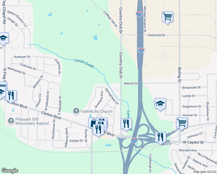 map of restaurants, bars, coffee shops, grocery stores, and more near 417 Springfield Circle in Jackson