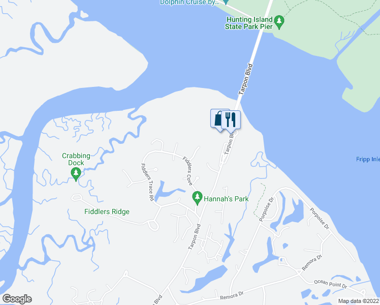map of restaurants, bars, coffee shops, grocery stores, and more near 14 Pelican Cove in Fripp Island