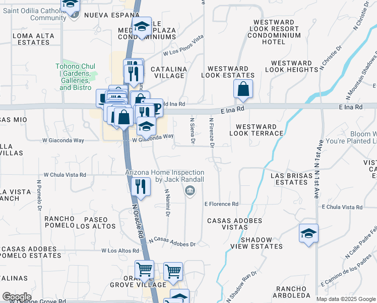 map of restaurants, bars, coffee shops, grocery stores, and more near 21 West Alpia Way in Tucson