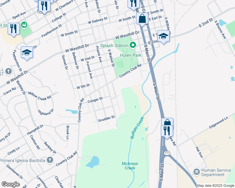 map of restaurants, bars, coffee shops, grocery stores, and more near 1011 Prairie Avenue in Cleburne