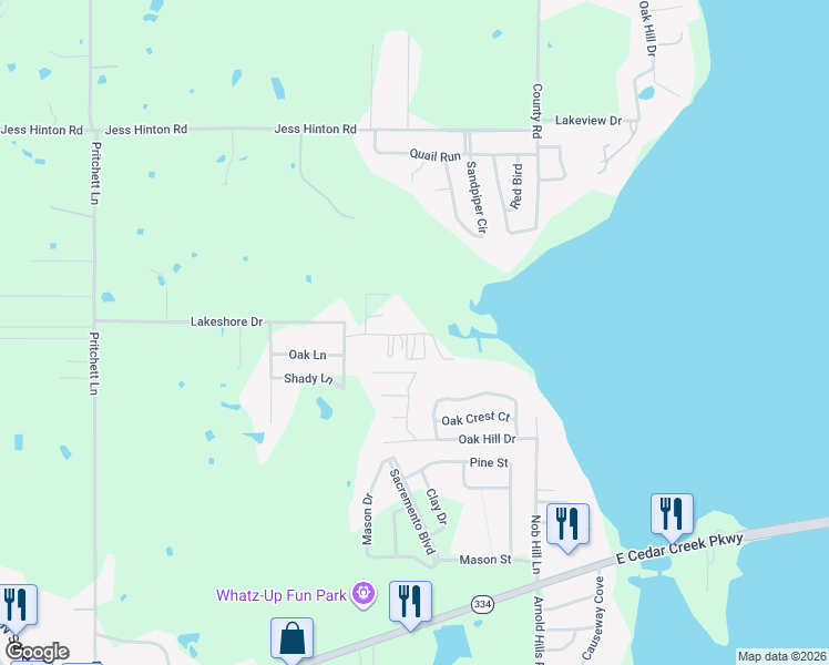 map of restaurants, bars, coffee shops, grocery stores, and more near 712 Lakeshore Drive in Kemp