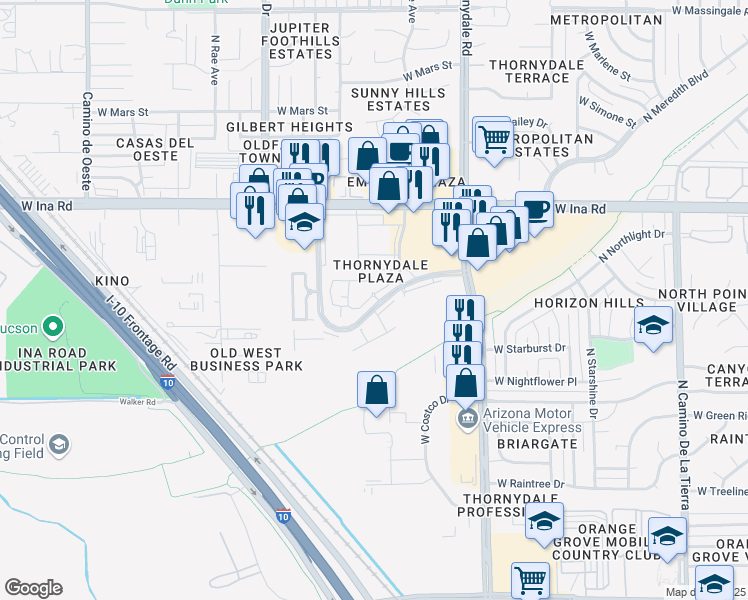 map of restaurants, bars, coffee shops, grocery stores, and more near 4050 West Aerie Drive in Tucson