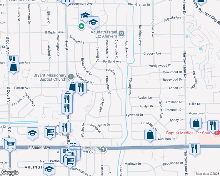 map of restaurants, bars, coffee shops, grocery stores, and more near 725 East Patton Avenue in Montgomery