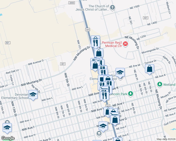map of restaurants, bars, coffee shops, grocery stores, and more near 200 Northwest Avenue M in Andrews