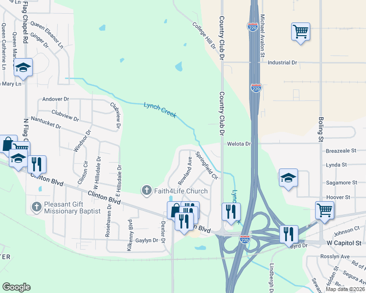 map of restaurants, bars, coffee shops, grocery stores, and more near 329 Springfield Circle in Jackson