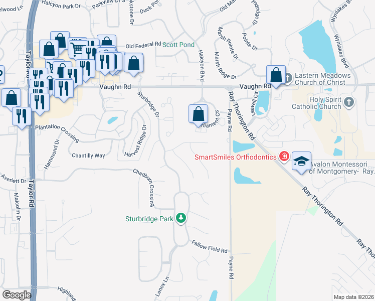 map of restaurants, bars, coffee shops, grocery stores, and more near 8806 Old Magnolia Way in Montgomery