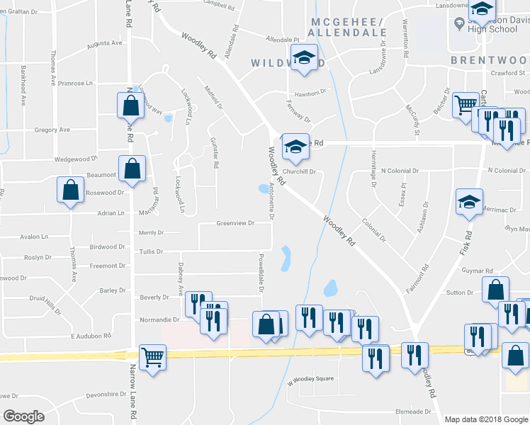 map of restaurants, bars, coffee shops, grocery stores, and more near 3866 Antoinette Drive in Montgomery