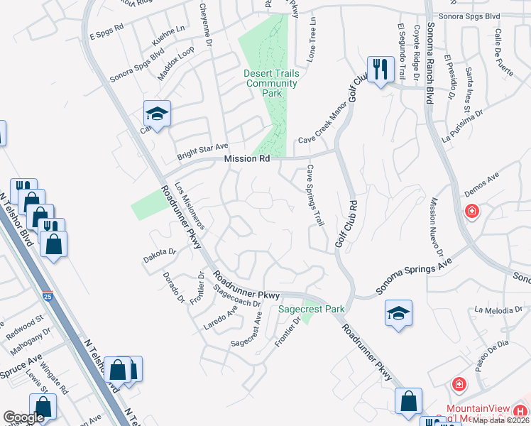 map of restaurants, bars, coffee shops, grocery stores, and more near 2607 Comstock Court in Las Cruces