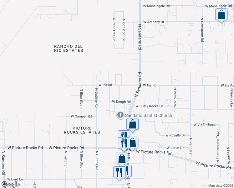 map of restaurants, bars, coffee shops, grocery stores, and more near 11850 West Keogh Road in Tucson