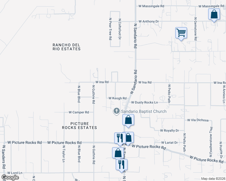 map of restaurants, bars, coffee shops, grocery stores, and more near 11850 West Keogh Road in Tucson