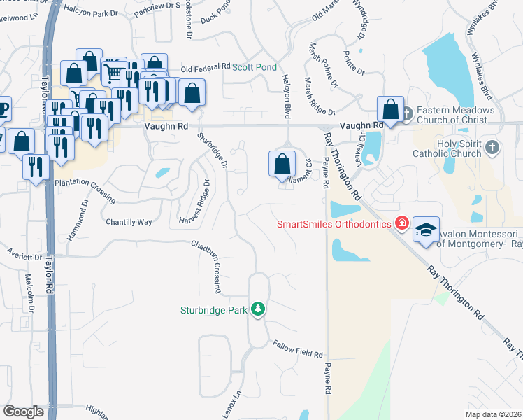 map of restaurants, bars, coffee shops, grocery stores, and more near 8806 Old Magnolia Way in Montgomery
