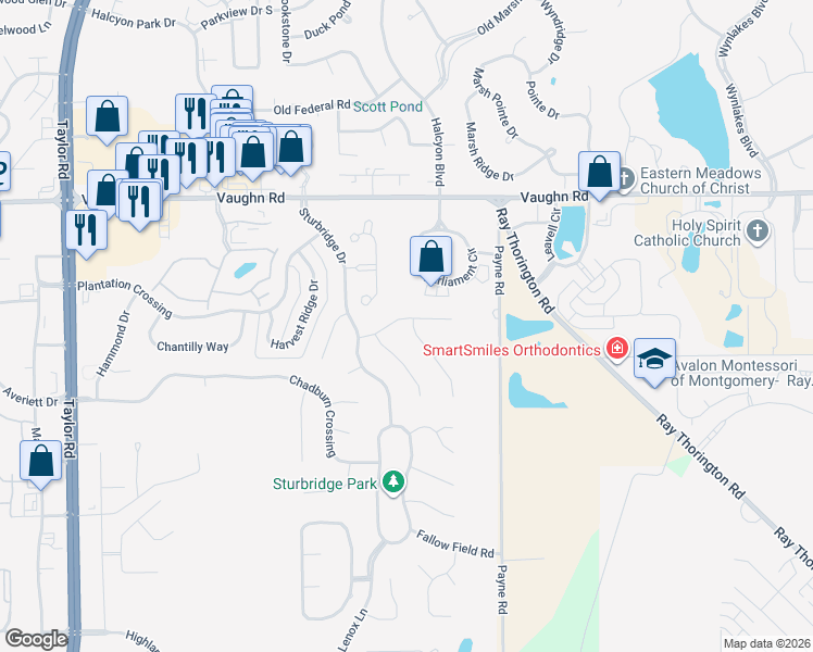map of restaurants, bars, coffee shops, grocery stores, and more near 8806 Old Magnolia Way in Montgomery
