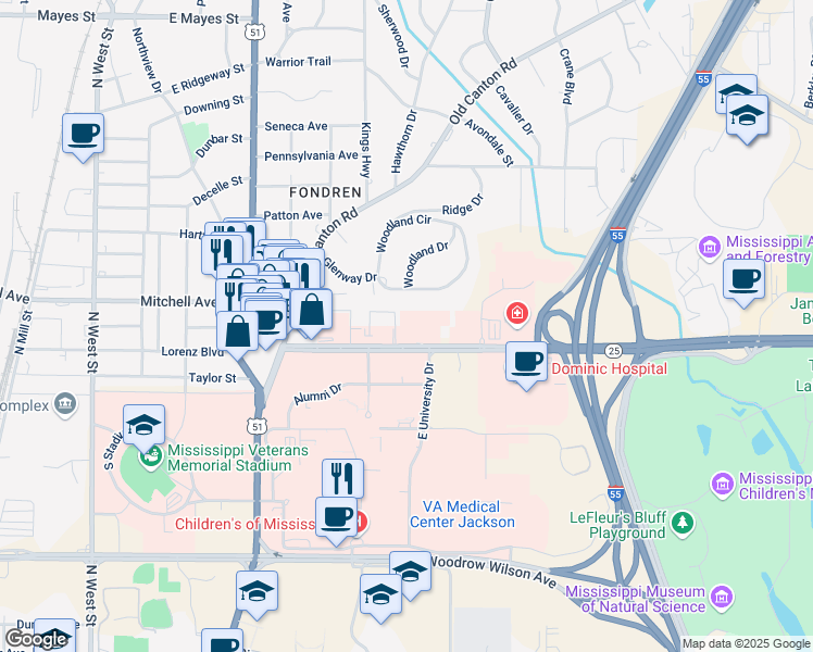 map of restaurants, bars, coffee shops, grocery stores, and more near in Jackson