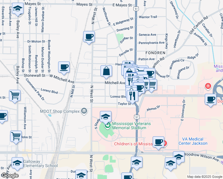 map of restaurants, bars, coffee shops, grocery stores, and more near 2817 Oxford Avenue in Jackson