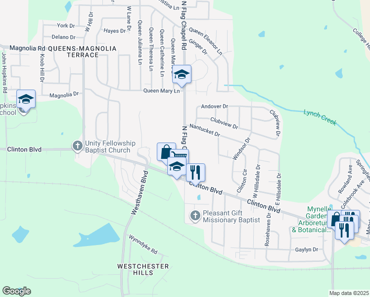 map of restaurants, bars, coffee shops, grocery stores, and more near 156 North Flag Chapel Road in Jackson