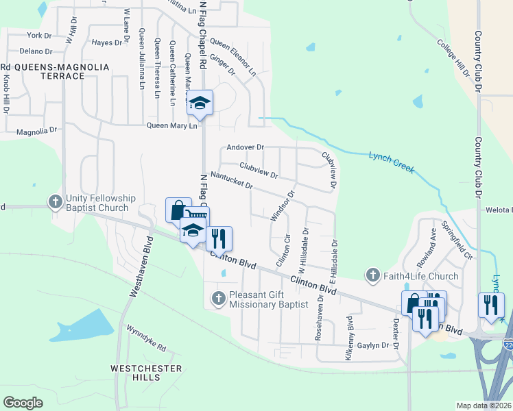 map of restaurants, bars, coffee shops, grocery stores, and more near 5121 Curtis Street in Jackson