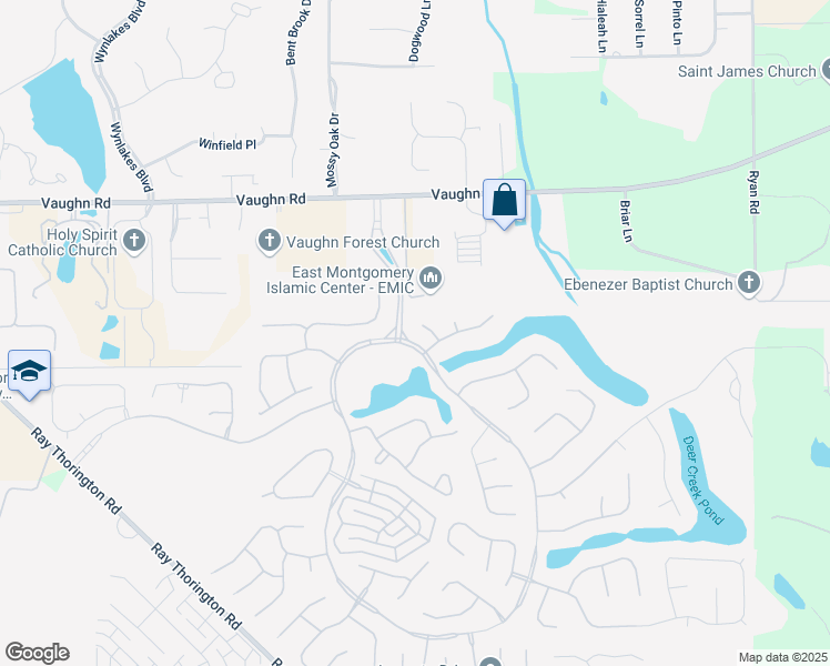 map of restaurants, bars, coffee shops, grocery stores, and more near 8800 Glen Rose Way in Montgomery