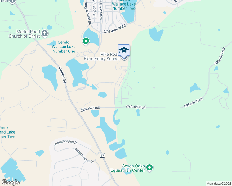 map of restaurants, bars, coffee shops, grocery stores, and more near 245 Okfuski Trail in Pike Road