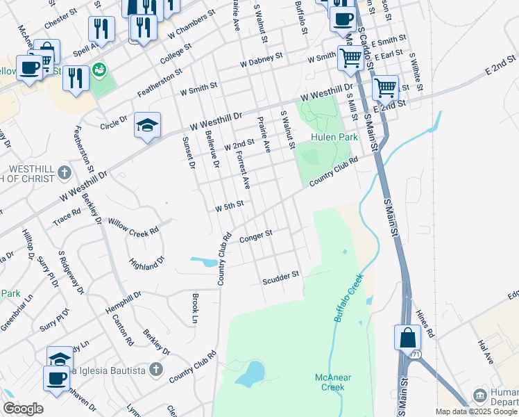map of restaurants, bars, coffee shops, grocery stores, and more near 913 Forrest Avenue in Cleburne