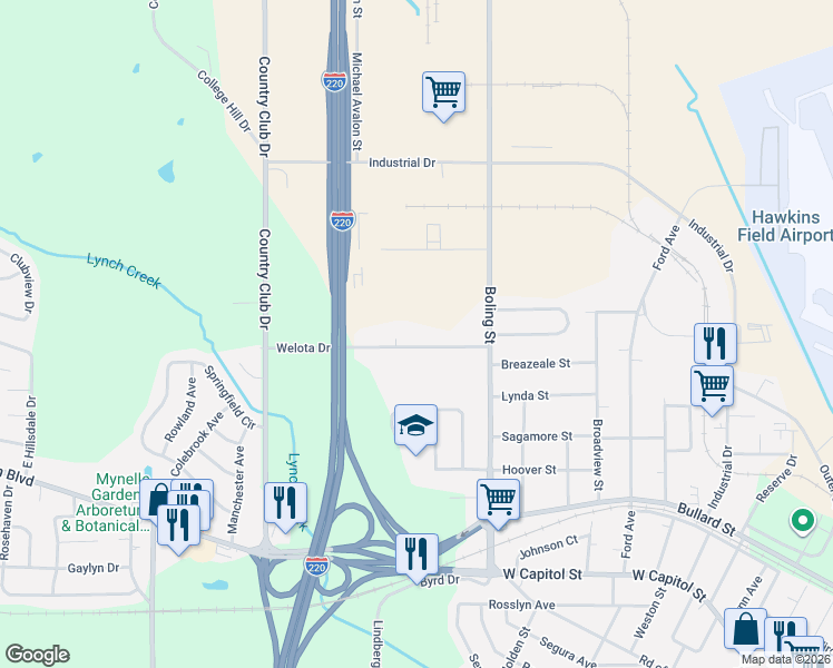map of restaurants, bars, coffee shops, grocery stores, and more near 4388 Welota Drive in Jackson