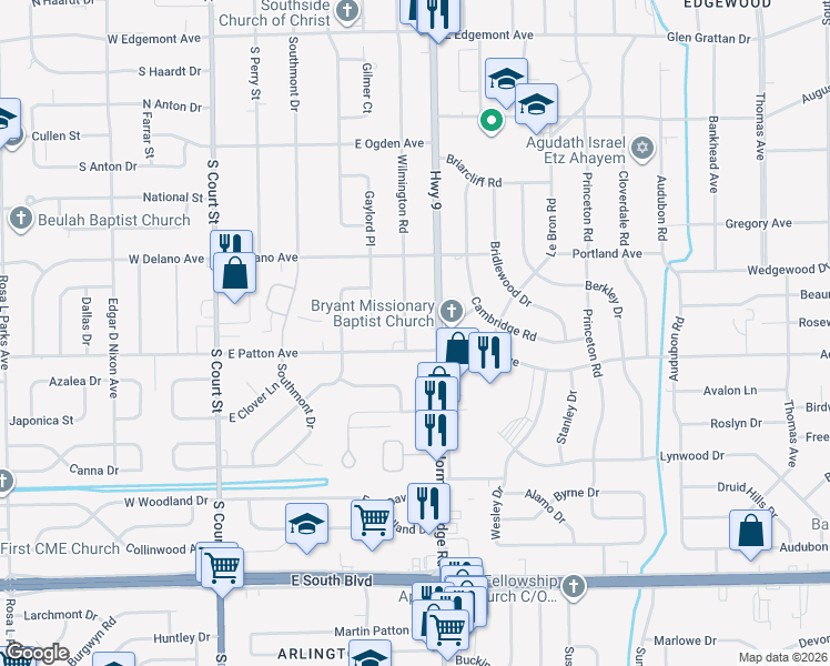 map of restaurants, bars, coffee shops, grocery stores, and more near 3654 Wilmington Road in Montgomery