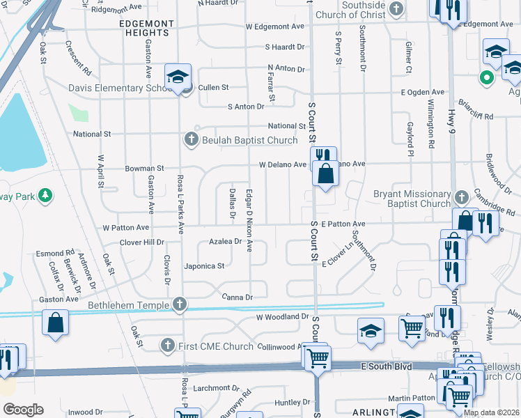 map of restaurants, bars, coffee shops, grocery stores, and more near 3933 Edgar D Nixon Ave in Montgomery