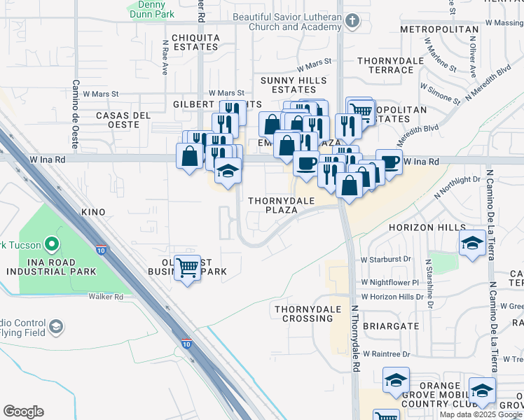 map of restaurants, bars, coffee shops, grocery stores, and more near 4050 West Aerie Drive in Tucson