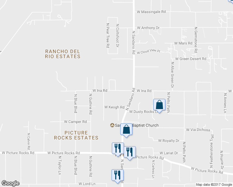 map of restaurants, bars, coffee shops, grocery stores, and more near 11841 West Ina Road in Tucson