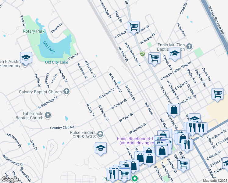 map of restaurants, bars, coffee shops, grocery stores, and more near 1108 North Sherman Street in Ennis