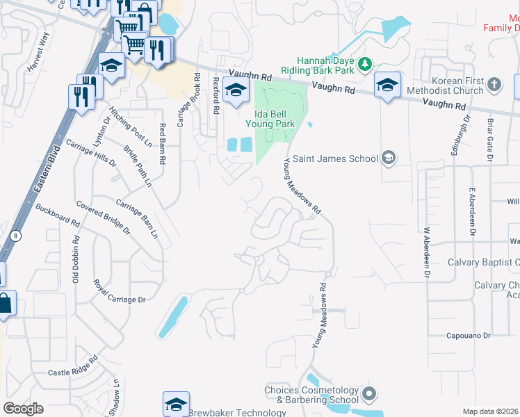 map of restaurants, bars, coffee shops, grocery stores, and more near 3507-3513 Oak Grove Cir in Montgomery